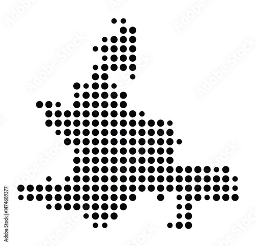 Symbol Map of the city Grünberg (Hessen, Germany) showing the city with a pattern of just a few black dots