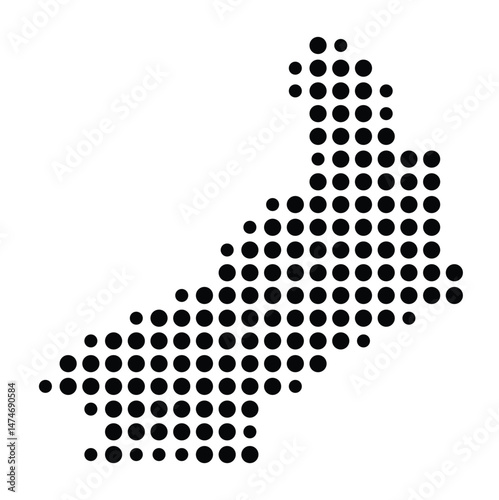 Symbol Map of the city Kelsterbach (Hessen, Germany) showing the city with a pattern of just a few black dots