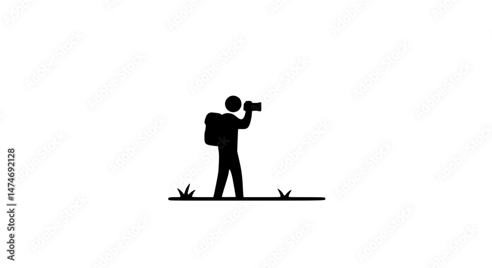 Obraz premium Man with camera and backpack black and white icon