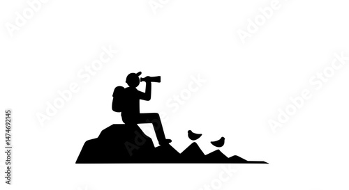 Man  with spyglass black and white icon