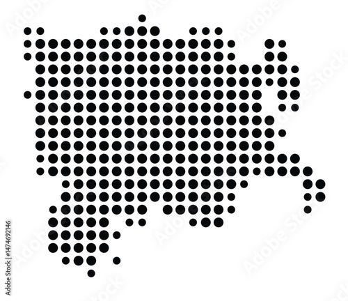 Symbol Map of the city Oberzent (Hessen, Germany) showing the city with a pattern of just a few black dots