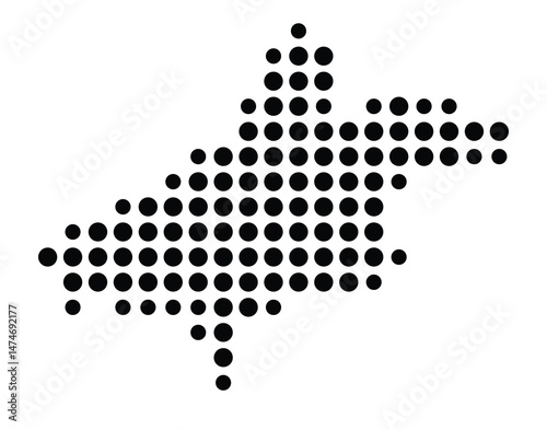 Symbol Map of the city Raunheim (Hessen, Germany) showing the city with a pattern of just a few black dots