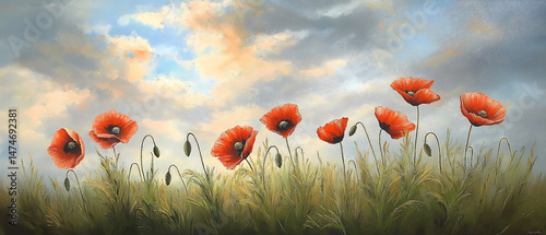 poppies flower in a field, memorial day background of poppies flowers memorial day