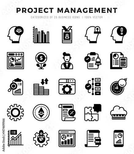 Project Management Icons bundle. Lineal Filled style Icons. Vector illustration.