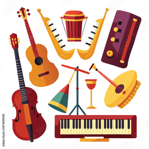 Six instrumental  instrument isolated on white background