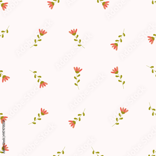 Seamless floral pattern. Idea for fabric, tablecloth pattern, wrapping paper, gift paper. Print ditsy. Motives are scattered randomly. Flower pattern background. cute pattern.