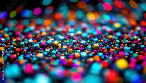 neon glitch art, color bleed, dust motes, macro lens, low angle, vibrant festive bokeh, pop art aesthetic, high contrast, pure bright light, chromatic aberration.