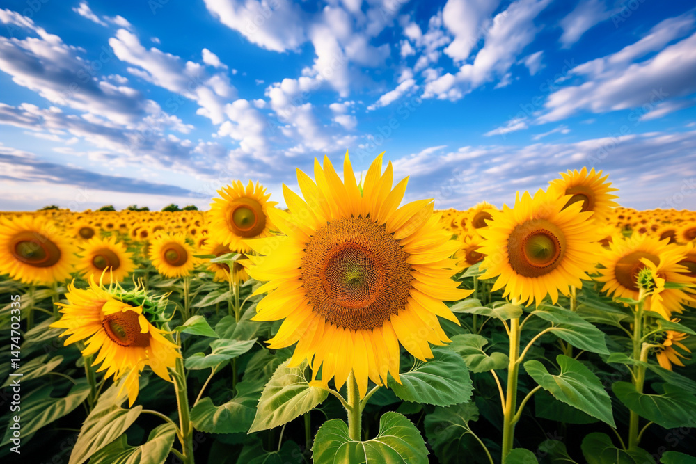 Fototapeta premium Flowering sunflower in the field