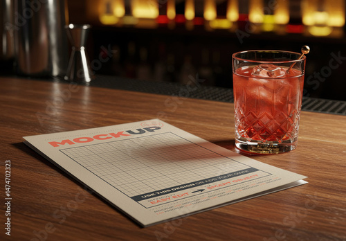 Food Drink Menu Mockup next to Cocktail