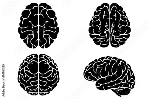 set of brains silhouette vector on tranparent background