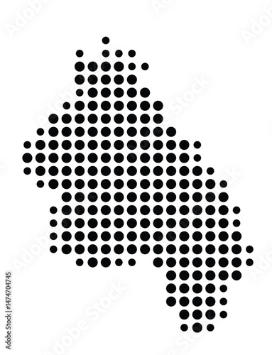 Symbol Map of the city Abensberg (Bayern, Germany) showing the city with a pattern of just a few black dots