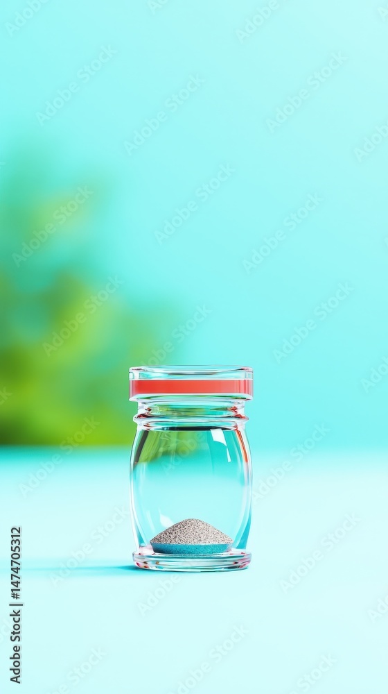 Obraz premium A small jar filled with fine sand and decorated with a simple lid sitting on a wooden surface