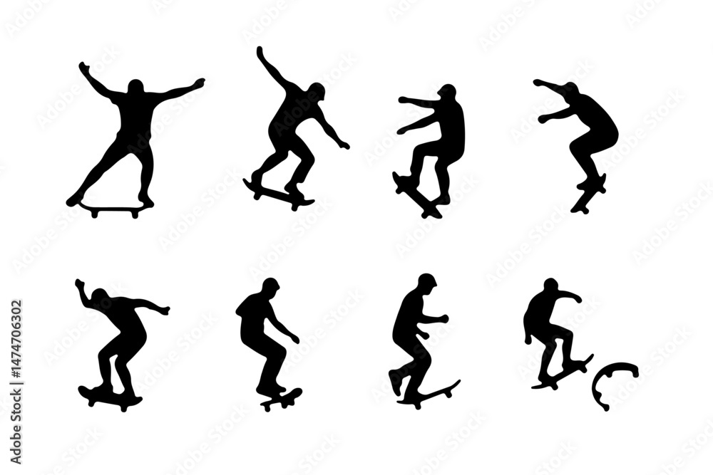 Skateboard Trick Silhouette Vector Set Skateboard Trick Silhouette Vector Set
