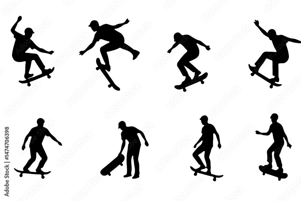 Skateboard Trick Silhouette Vector Set Skateboard Trick Silhouette Vector Set