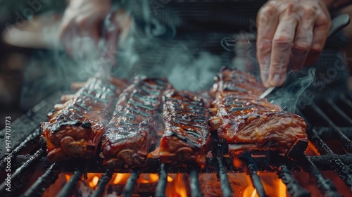 BBQ ribs sizzling on grill