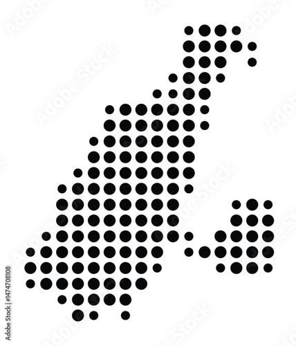 Symbol Map of the city Grünwald (Bayern, Germany) showing the city with a pattern of just a few black dots