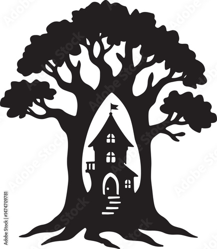 Magical Tree House Vector Silhouette Art