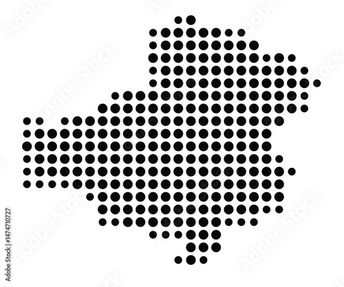 Symbol Map of the city Münchberg (Bayern, Germany) showing the city with a pattern of just a few black dots
