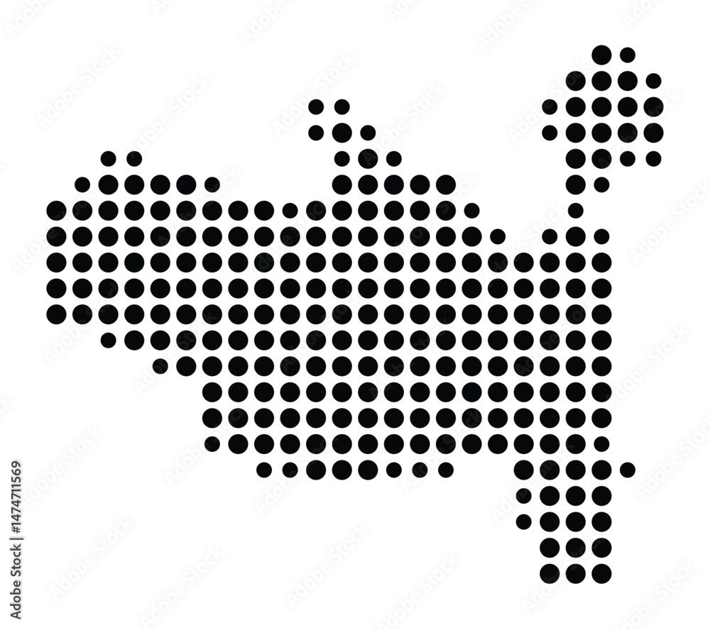Symbol Map of the city Oberschleißheim (Bayern, Germany) showing the city with a pattern of just a few black dots
