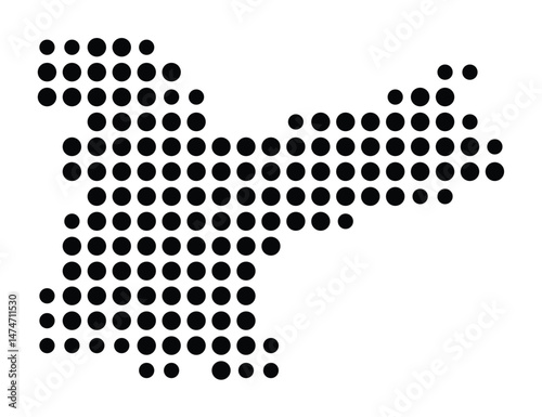 Symbol Map of the city Ottobrunn (Bayern, Germany) showing the city with a pattern of just a few black dots