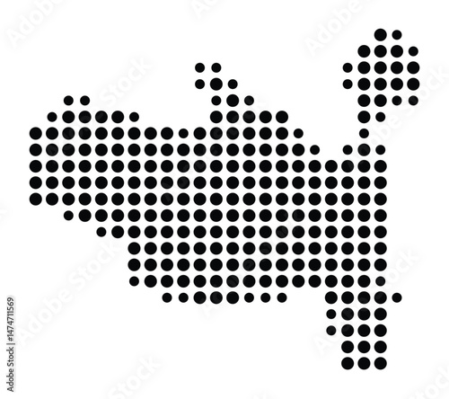 Symbol Map of the city Oberschleißheim (Bayern, Germany) showing the city with a pattern of just a few black dots