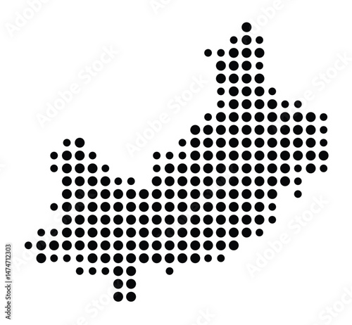Symbol Map of the city Regenstauf (Bayern, Germany) showing the city with a pattern of just a few black dots