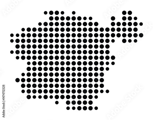Symbol Map of the city Regen (Bayern, Germany) showing the city with a pattern of just a few black dots