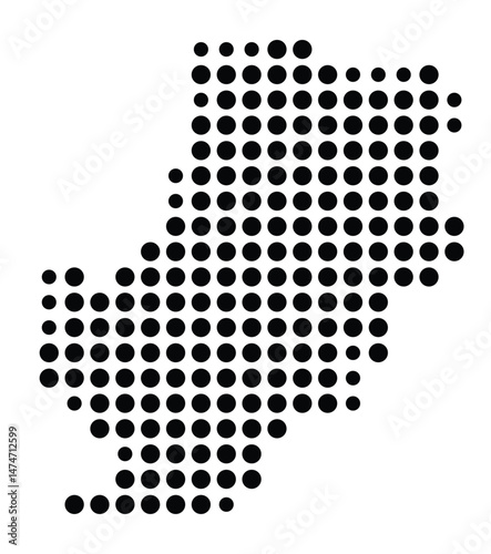 Symbol Map of the city Schongau (Bayern, Germany) showing the city with a pattern of just a few black dots
