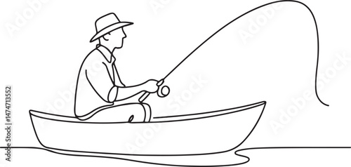 Fishing Man in Boat Minimalist Line Art