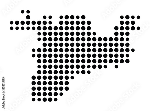 Symbol Map of the city Mettlach (Saarland, Germany) showing the city with a pattern of just a few black dots