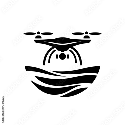 A black icon shows a drone flying over stylized waves, possibly symbolizing aerial photography or surveillance over water.