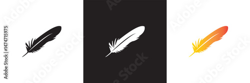 Light weight bird feather icon.  Vector for websites, mobile interfaces, presentations, banner, visual branding etc. Vector illustration. isolated on white and black background. EPS 10