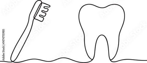 Toothbrush and Tooth Dental Line Icon Vector