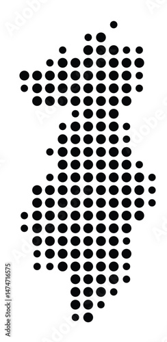 Symbol Map of the city Guben (Brandenburg, Germany) showing the city with a pattern of just a few black dots