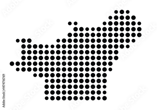 Symbol Map of the city Lauchhammer (Brandenburg, Germany) showing the city with a pattern of just a few black dots