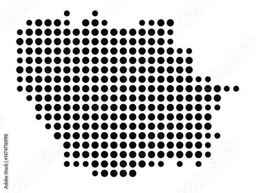 Symbol Map of the city Lübben (Spreewald) (Brandenburg, Germany) showing the city with a pattern of just a few black dots