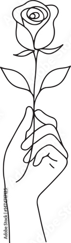 Hand Holding Rose One Line Art Drawing