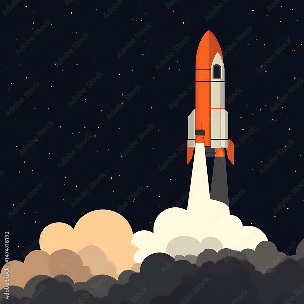 Obraz premium Rocket launching into the night sky