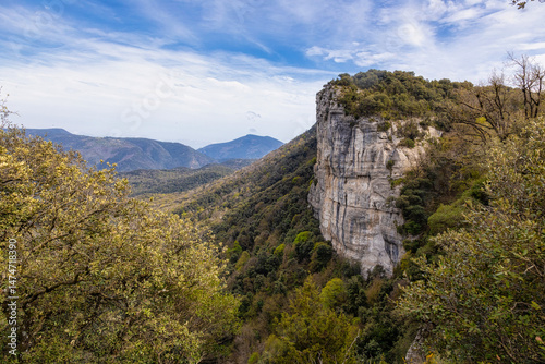 Beautiful spanish mountain landscape near the small village Rupit in Catalonia, park national