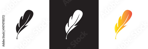 Light weight bird feather icon.  Vector for websites, mobile interfaces, presentations, banner, visual branding etc. Vector illustration. isolated on white and black background. EPS 10