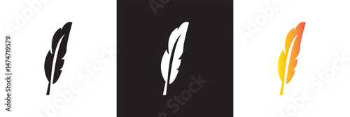Light weight bird feather icon.  Vector for websites, mobile interfaces, presentations, banner, visual branding etc. Vector illustration. isolated on white and black background. EPS 10