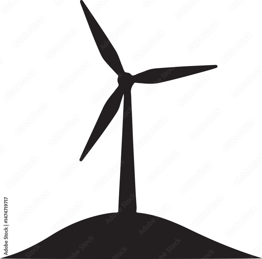 Eco Wind Turbine Power Vector Silhouette