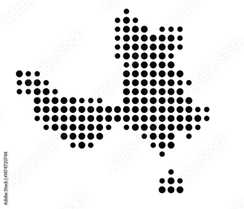 Symbol Map of the city Mittweida (Sachsen, Germany) showing the city with a pattern of just a few black dots