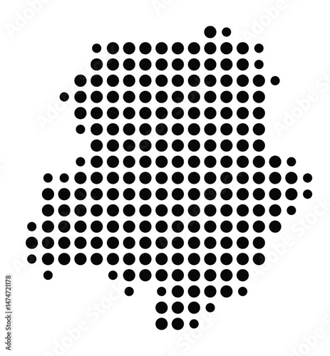 Symbol Map of the city Schneeberg (Sachsen, Germany) showing the city with a pattern of just a few black dots