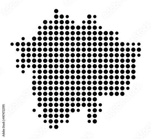 Symbol Map of the city Coswig (Anhalt) (Sachsen-Anhalt, Germany) showing the city with a pattern of just a few black dots