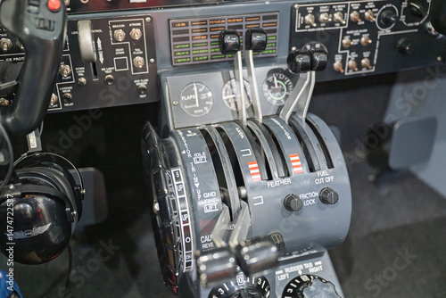 cockpit of airplane aeroplane plane, flight instruments throttle controls, aviation pilot flying transport