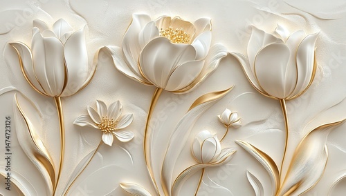 Elegant White Flowers With Gold Accents On Cream Background
