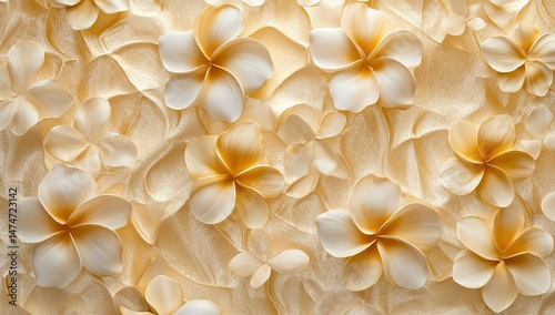 Delicate Plumeria Flowers On Textured Beige Background