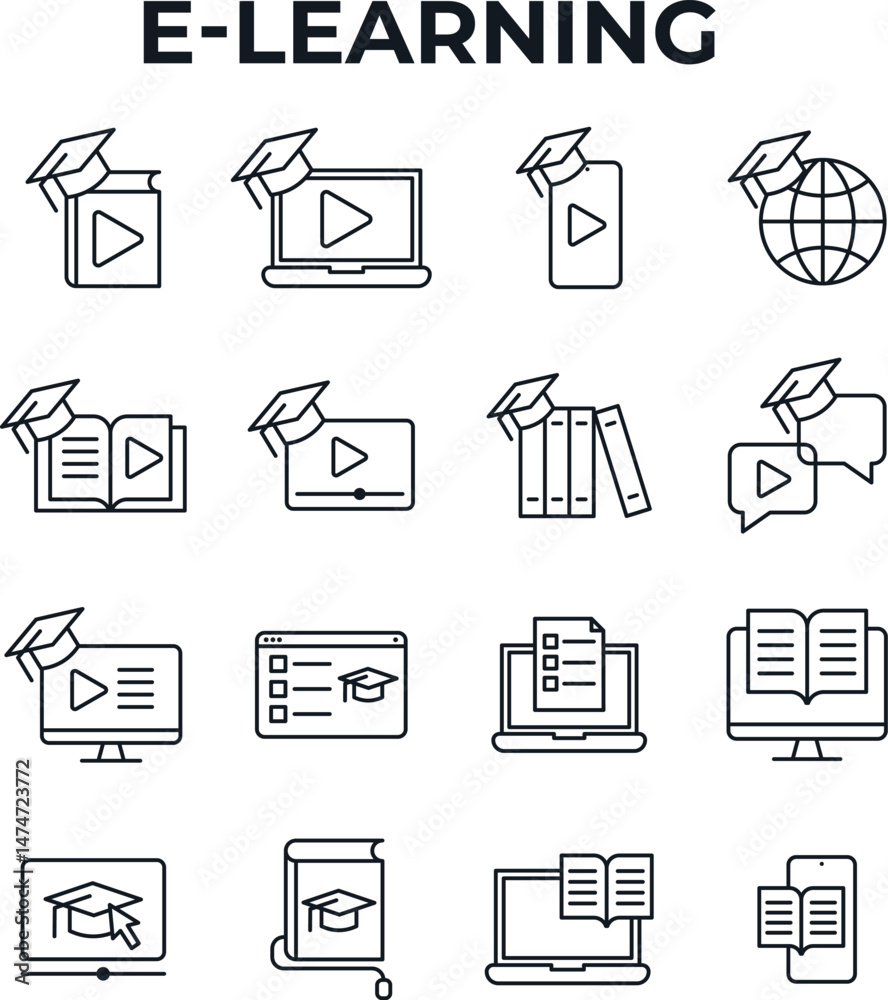 E learning icon design set