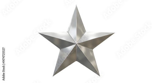 Silver star on . Metallic, shiny, and elegant. Isolated on white or transparent background